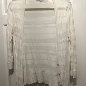 Ann Taylor Loft, mid length partially sheer cardigan white/ cream Medium